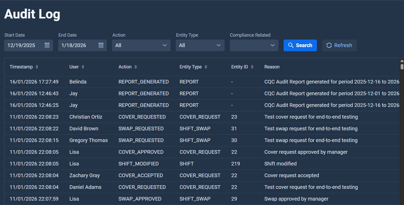 Audit Log - Comprehensive audit trail of all system activities and compliance tracking